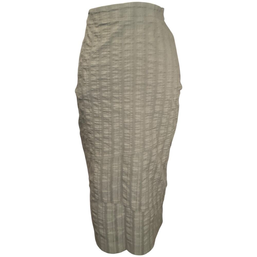 Vetono Olive Textured Midi Pencil Skirt Stretch Cotton Size II Medium sporty